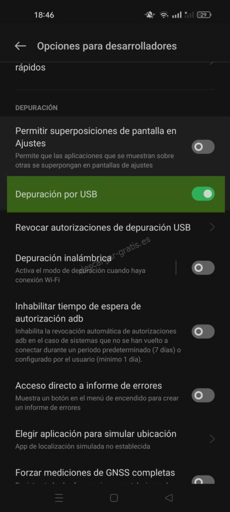 Depuración por USB