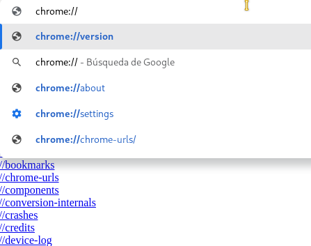 Chrome comandos URL