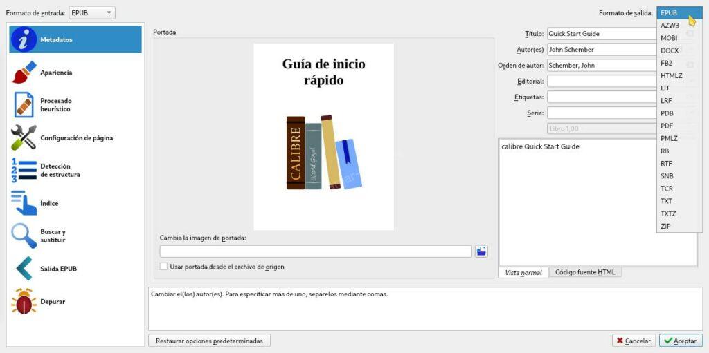 Convertir con Calibre