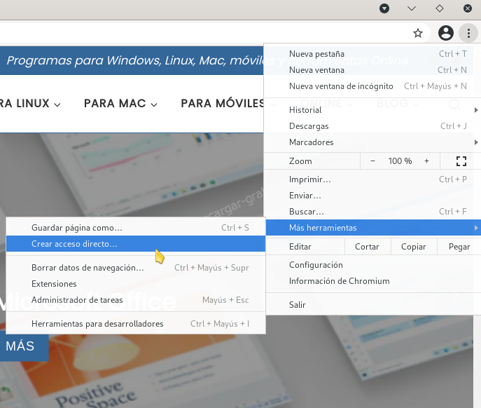 Acceso directo Google Chrome