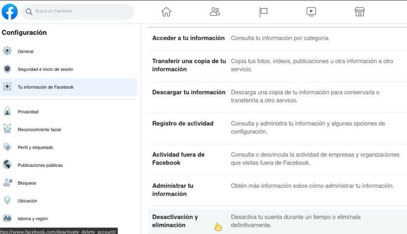 Desactivar cuenta facebook