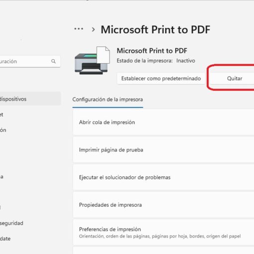 Eliminar impresora virtual