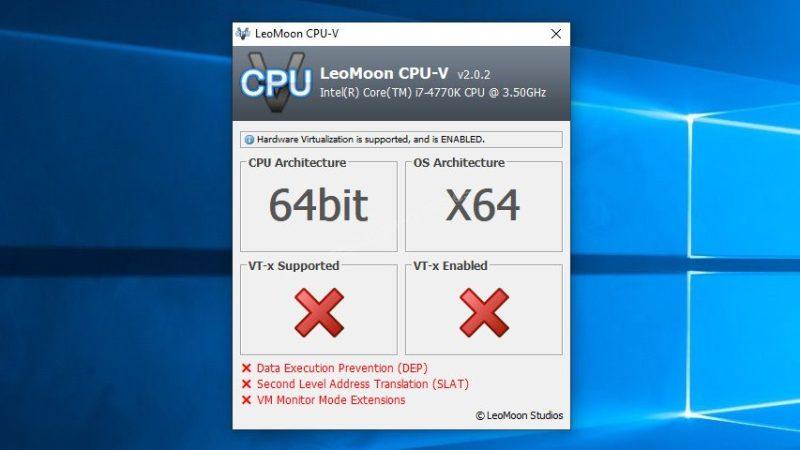 Equipo de 64 bits que NO soporta virtualización y NO la tiene habilitada.