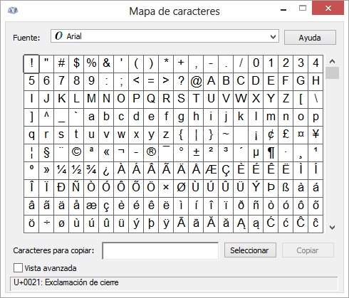 Mapa de caracteres