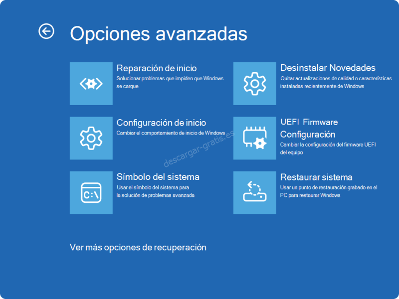 Opciones avanzadas reparación de Windows