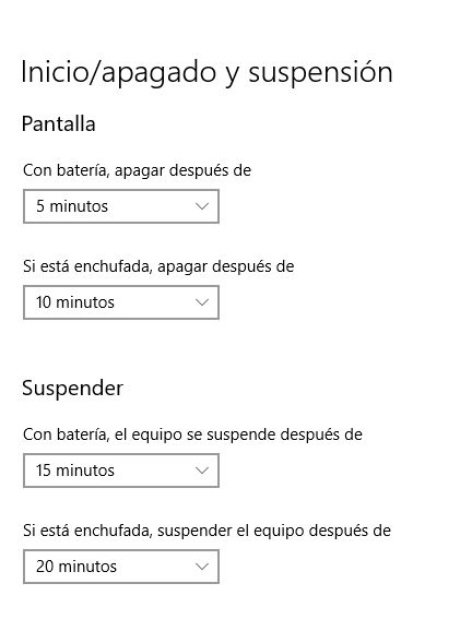 Opciones energía de Windows